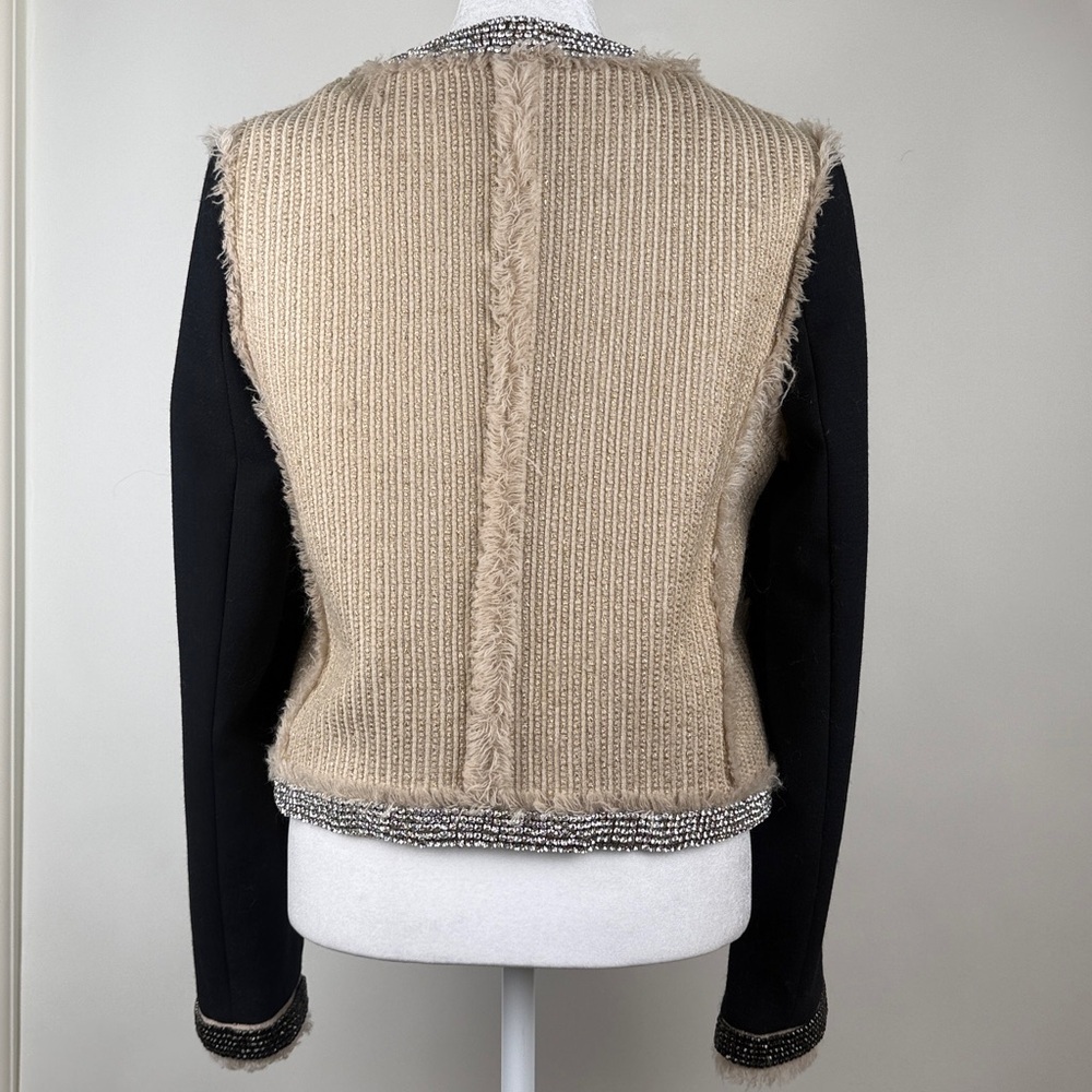 Tory Burch Sairy Bling Wool Tweed Jacket Black Tan Rhinestones Crystals Size 8 - Picture 7 of 12